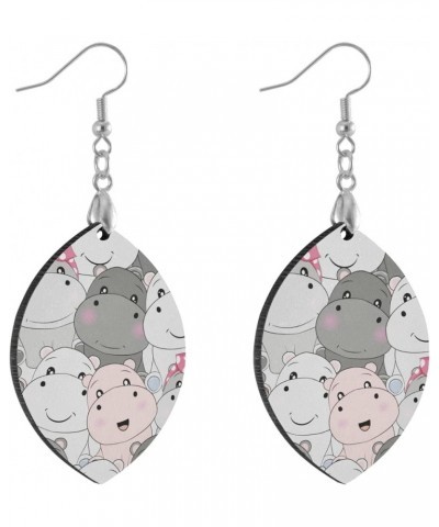 Cute Baby Hippo Dangle Earrings for Women Girls Wood Earring, Waterdrop Shape leaf $7.94 Earrings