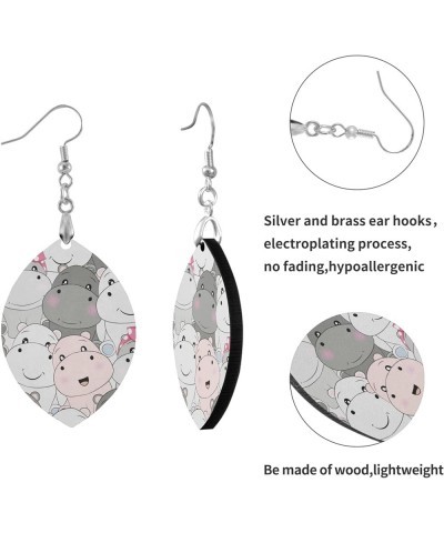 Cute Baby Hippo Dangle Earrings for Women Girls Wood Earring, Waterdrop Shape leaf $7.94 Earrings