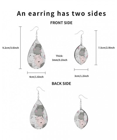 Cute Baby Hippo Dangle Earrings for Women Girls Wood Earring, Waterdrop Shape leaf $7.94 Earrings