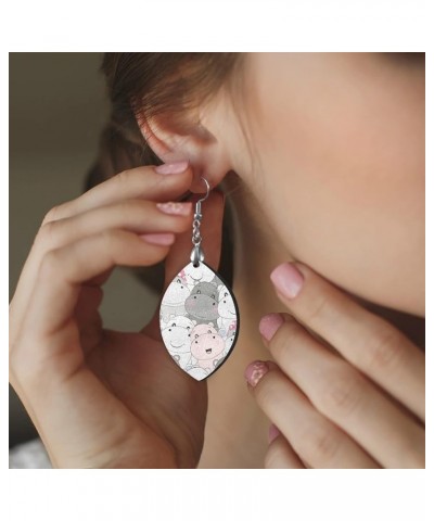 Cute Baby Hippo Dangle Earrings for Women Girls Wood Earring, Waterdrop Shape leaf $7.94 Earrings