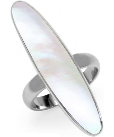 Long Inlay White Gold Plated 925 Sterling Silver Modern Ring Natural White Mother of Pear 11 $9.43 Others