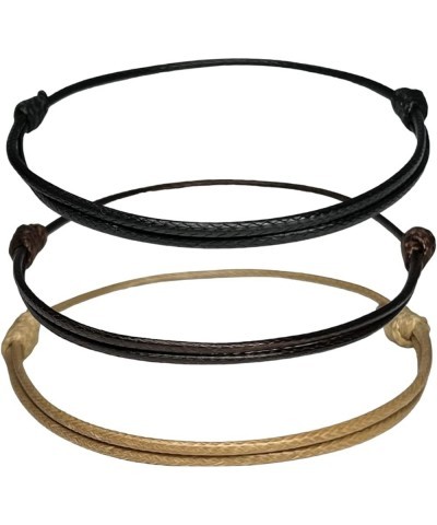 Trio Wax Nylon Adjustable Cord Bracelet Men or Women - 3 bracelets set Leather imitation string Unisex Adult Waterproof Surfe...