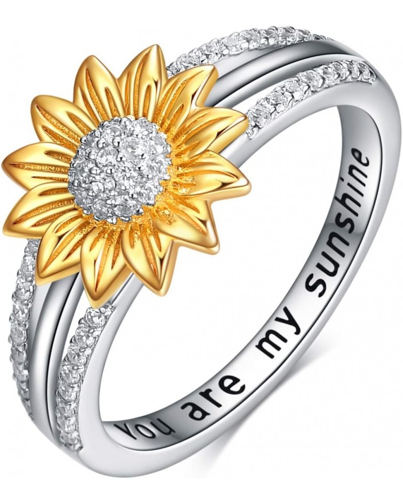 Sterling Silver You are My Sunshine Sunflower Statement Ring with Cubic Zirconial Band Gifts $17.00 Rings