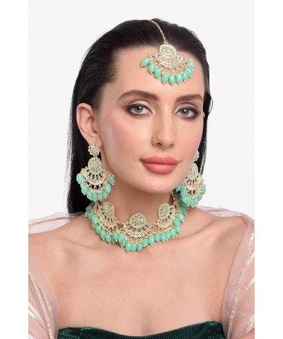 Bridal Traditional Indian Wedding Jewelry Kundan Crystal Beads Choker Necklace Chandbali Earrings with Maang Tikka Bollywood ...