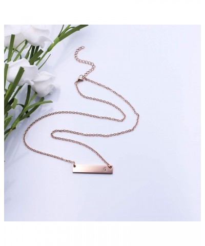 Silver & Rose Gold Initial Bar Necklace Engraved Name Bar Pendant Wedding Initial Bridesmaid Gift Q - Rose Gold $10.25 Necklaces