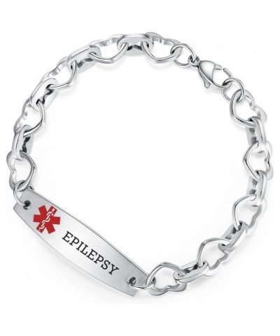 7.5 IN Fashion Medical Alert Bracelets for Women Stainless Steel Heart Link Medical bracelets with Free custom engraving Silv...