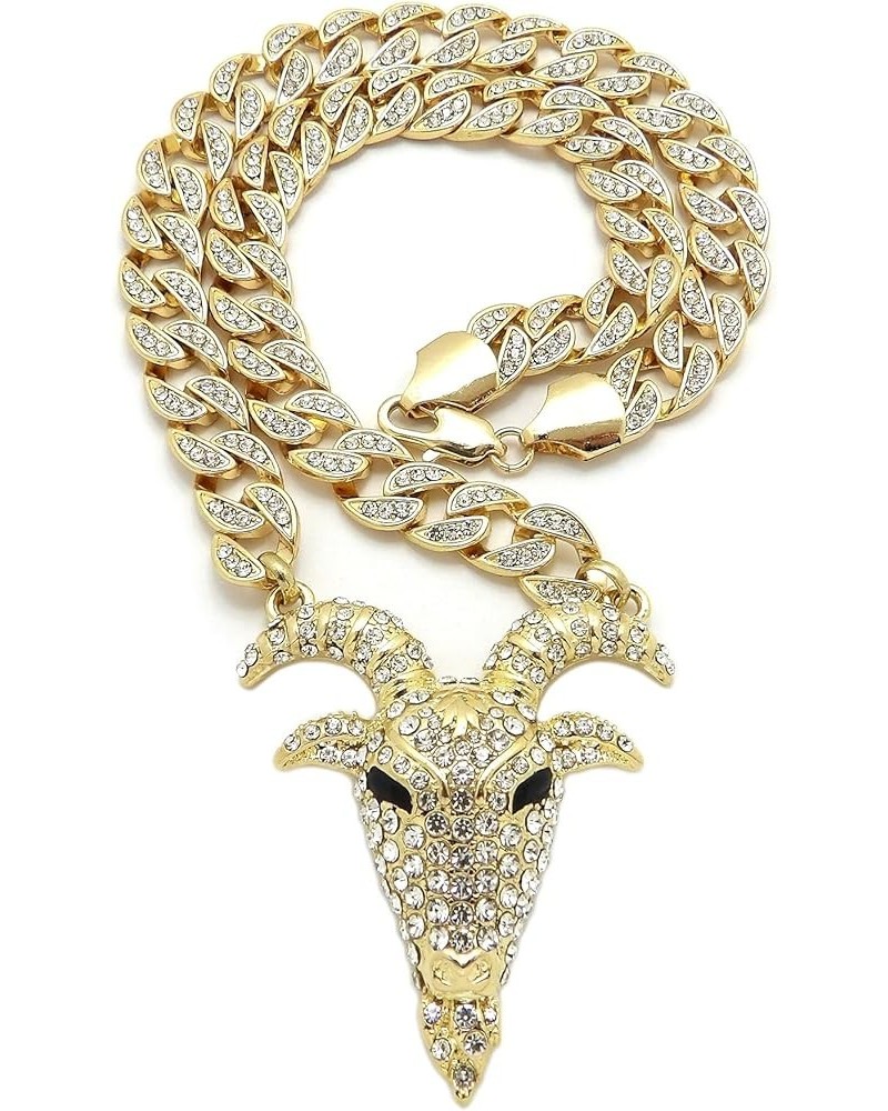 Gold Silver Plated GOAT G.O.A.T Head Pendant & 10mm 18" 20" 24" Iced Cuban Chain Hip Hop Necklace Gold $19.44 Necklaces