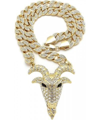 Gold Silver Plated GOAT G.O.A.T Head Pendant & 10mm 18" 20" 24" Iced Cuban Chain Hip Hop Necklace Gold $19.44 Necklaces