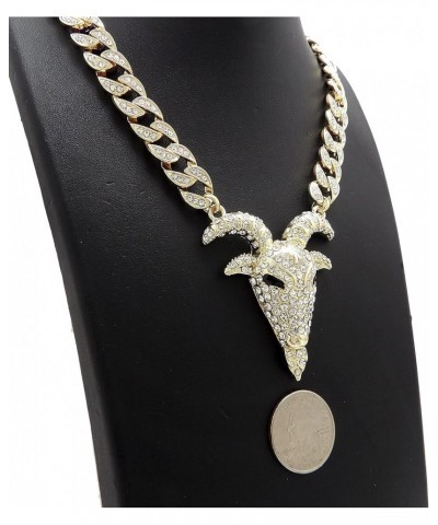 Gold Silver Plated GOAT G.O.A.T Head Pendant & 10mm 18" 20" 24" Iced Cuban Chain Hip Hop Necklace Gold $19.44 Necklaces