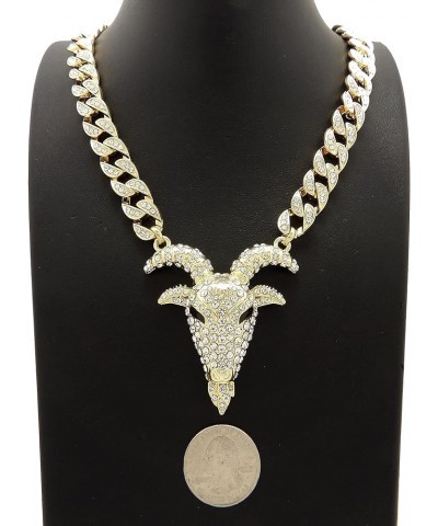 Gold Silver Plated GOAT G.O.A.T Head Pendant & 10mm 18" 20" 24" Iced Cuban Chain Hip Hop Necklace Gold $19.44 Necklaces