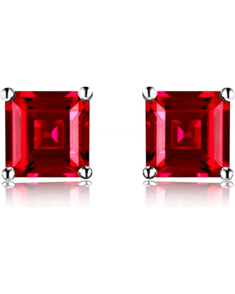 925 Sterling Silver 18k White Gold Plated 1.6ct Square Ruby Sapphire Emarald Stud Earrings Red $11.48 Earrings