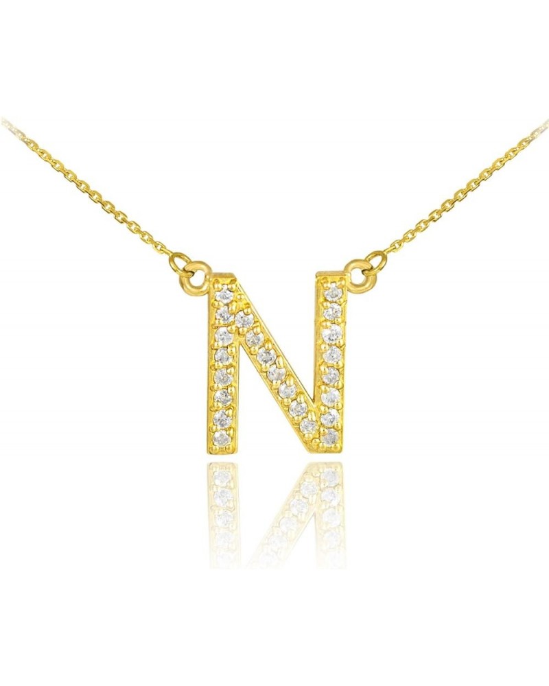 14K Yellow Gold Diamond Accented Personalized Initial Letter Pendant Necklace, 1/20-1/5 Cttw (J-K color, I1-I2 Clarity), Your...