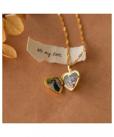 18K Gold Singapore Chain Initial Heart Locket Necklace for Women Gift for Her E $18.92 Necklaces