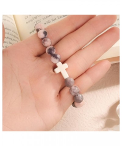 Christian Gifts for Women Girls Natural Stone Cross Bracelet Crystal Stretch Bracelet Jewelry Religious Gift for Teen Girls M...