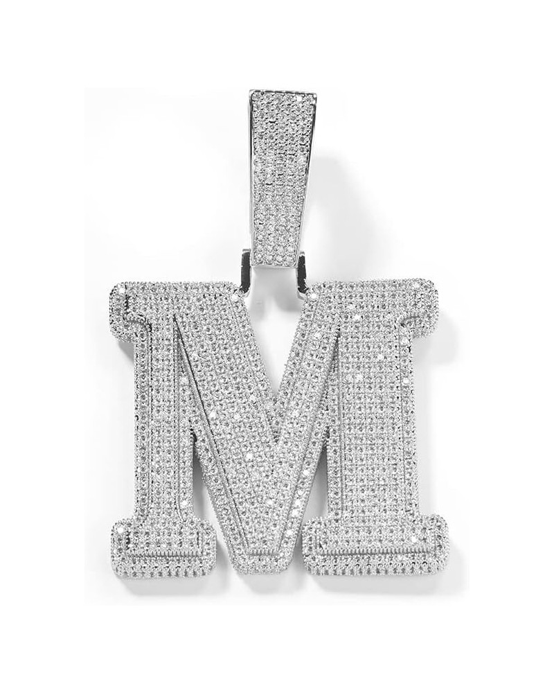 Big Iced Out Hip Hop Custom 14K White Gold Finish Simulated Diamond Bling Letter Name Initial Alphabet Pendant Charm Necklace...