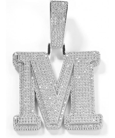 Big Iced Out Hip Hop Custom 14K White Gold Finish Simulated Diamond Bling Letter Name Initial Alphabet Pendant Charm Necklace...