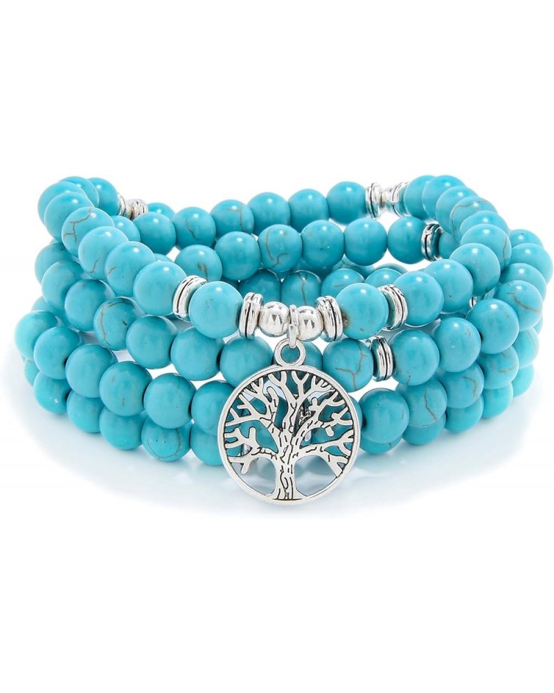 8mm Mala Beads 108 Meditation Bracelet Necklace with Tree of Life Charm Green Turquoise $12.70 Necklaces