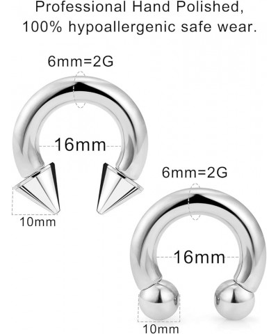 PA Ring Internally Threaded Spike & Ball Circular Barbells Horseshoe Large Septum Ring Ear Gauges Earrings 2G 4G 6G 8G 10G 12...