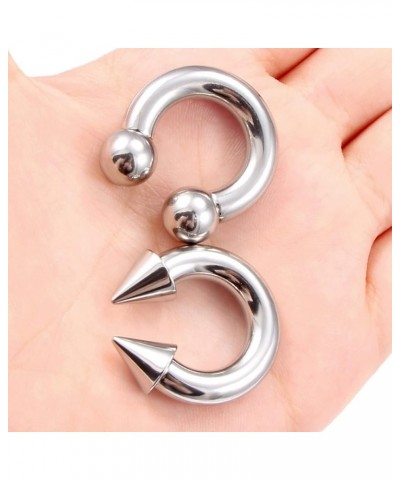 PA Ring Internally Threaded Spike & Ball Circular Barbells Horseshoe Large Septum Ring Ear Gauges Earrings 2G 4G 6G 8G 10G 12...