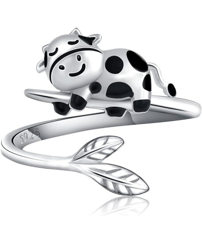 Panda/Koala Ring 925 Sterling Silver Cute Animal Ring Adjustable Open Ring Panda Jewelry Gift for Women Girls Cow $13.44 Rings