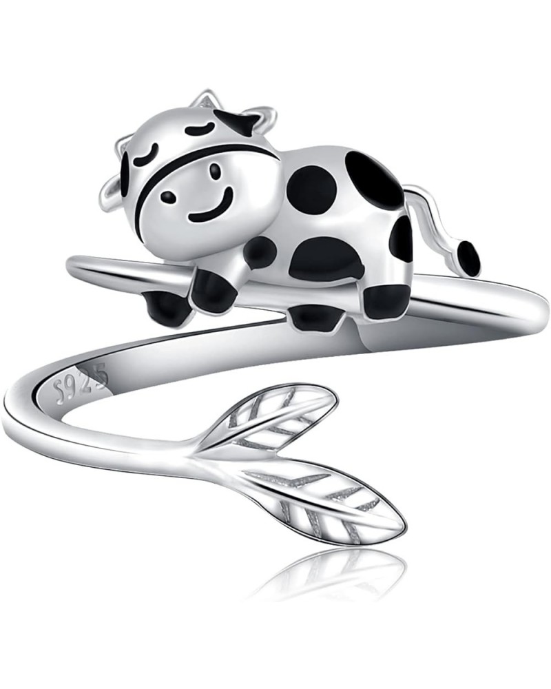 Panda/Koala Ring 925 Sterling Silver Cute Animal Ring Adjustable Open Ring Panda Jewelry Gift for Women Girls Cow $13.44 Rings