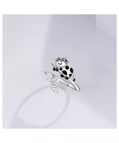 Panda/Koala Ring 925 Sterling Silver Cute Animal Ring Adjustable Open Ring Panda Jewelry Gift for Women Girls Cow $13.44 Rings