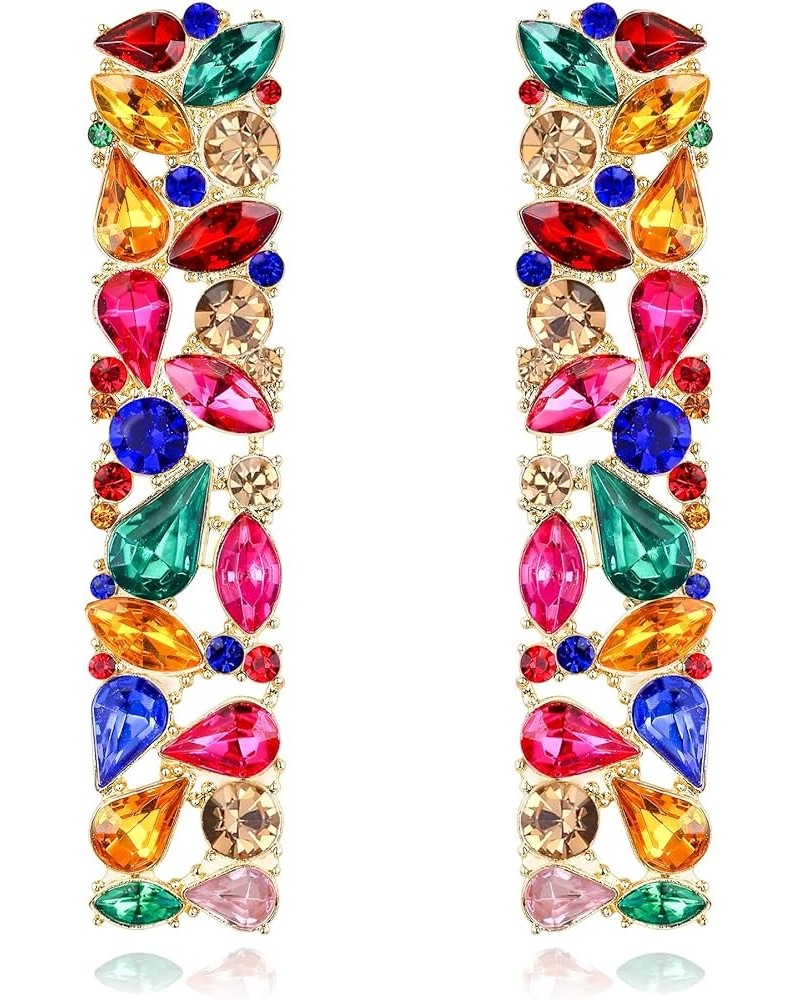 Rhinestone Rectangle Earrings, Wedding Party Sparkly Crystal Geometric Statement Earrings for Women Colorful $8.84 Earrings