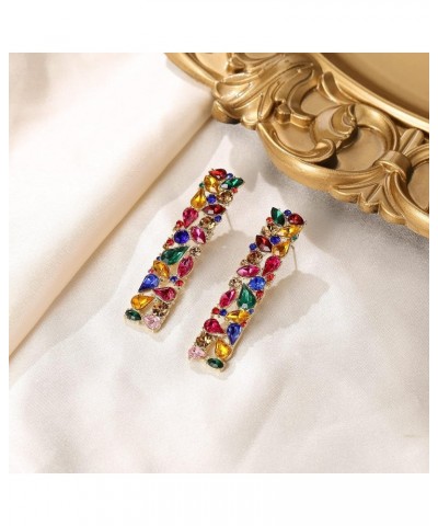 Rhinestone Rectangle Earrings, Wedding Party Sparkly Crystal Geometric Statement Earrings for Women Colorful $8.84 Earrings