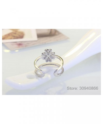 Ladies Sterling Silver Open Ring, Lucky Four Leaf Clover, Inlaid Zirconia, Multilayer Design, Adjustable Size Ring $7.99 Rings