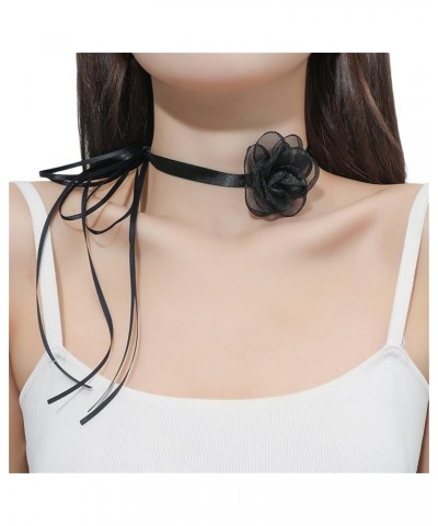 Black Flower Choker for Women Girls, Summer Camellia Flower Velvet Choker Collar Necklace Jewerly for Bride Wedding Party Hal...