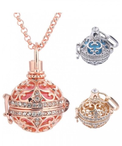 Retro Lady Floral Carved CZ Chime Bell Harmony Ball Locket Angel Caller Necklace for Women Girls Teens White $5.79 Necklaces