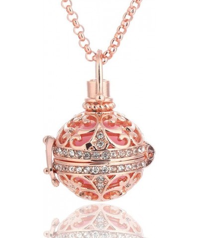 Retro Lady Floral Carved CZ Chime Bell Harmony Ball Locket Angel Caller Necklace for Women Girls Teens White $5.79 Necklaces