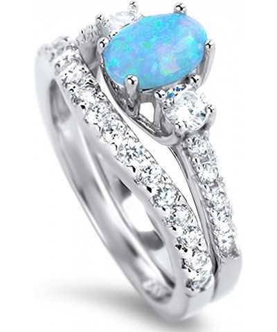 His Hers Sterling Silver TRIO Wedding Set Blue Opal White Topaz Gemstone Bridal Rings Him Her His 10 - Her 10 $56.35 Sets