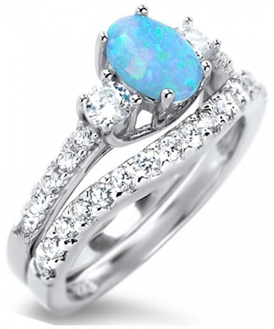 His Hers Sterling Silver TRIO Wedding Set Blue Opal White Topaz Gemstone Bridal Rings Him Her His 10 - Her 10 $56.35 Sets