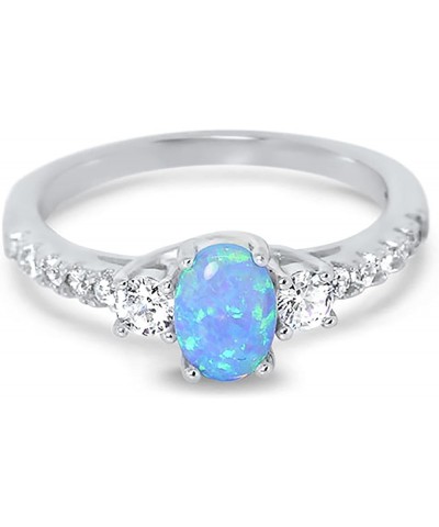 His Hers Sterling Silver TRIO Wedding Set Blue Opal White Topaz Gemstone Bridal Rings Him Her His 10 - Her 10 $56.35 Sets