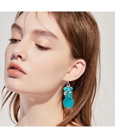 Jules D.Colorful Dangle Earrings Natural Shell Cluster Beads Drop Earrings for Women Dangling Teal $9.00 Earrings