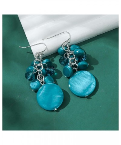 Jules D.Colorful Dangle Earrings Natural Shell Cluster Beads Drop Earrings for Women Dangling Teal $9.00 Earrings