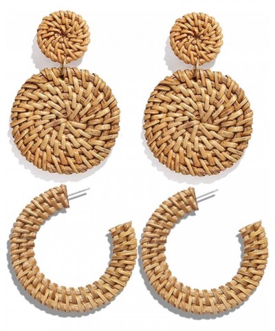 Rattan Earrings Statement Hoop Earrings for Women Straw Earrings Woven Dangle Drop Earrings (Rattan Earrings Set) A Rattan Ea...