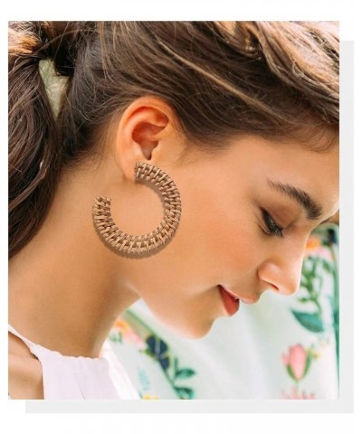 Rattan Earrings Statement Hoop Earrings for Women Straw Earrings Woven Dangle Drop Earrings (Rattan Earrings Set) A Rattan Ea...