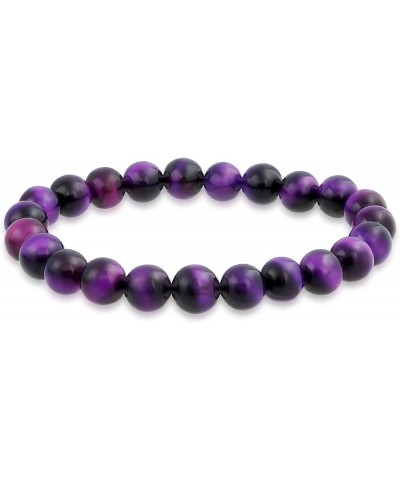 Natural Multi Color Semi Precious Gemstone Round Bead 8MM Strand Stackable Stretch Bracelet For Women Men Teen Unisex Purple ...