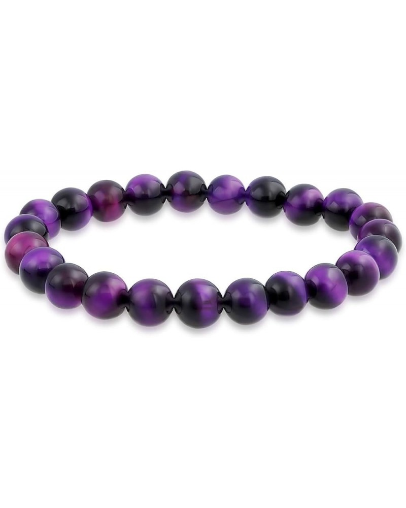 Natural Multi Color Semi Precious Gemstone Round Bead 8MM Strand Stackable Stretch Bracelet For Women Men Teen Unisex Purple ...