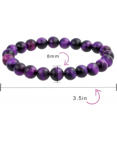 Natural Multi Color Semi Precious Gemstone Round Bead 8MM Strand Stackable Stretch Bracelet For Women Men Teen Unisex Purple ...