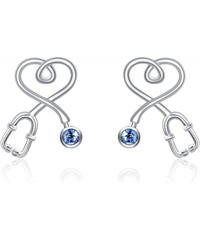 Stethoscope Earrings 925 Sterling Silver Heart Studs Earrings Simulated 12 Months Birthstone Crystals from Austria, 2023 Chri...