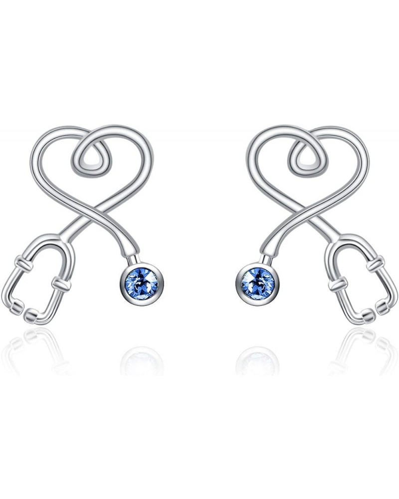 Stethoscope Earrings 925 Sterling Silver Heart Studs Earrings Simulated 12 Months Birthstone Crystals from Austria, 2023 Chri...