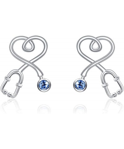 Stethoscope Earrings 925 Sterling Silver Heart Studs Earrings Simulated 12 Months Birthstone Crystals from Austria, 2023 Chri...