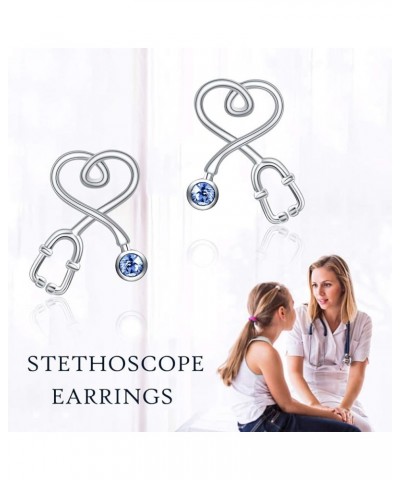 Stethoscope Earrings 925 Sterling Silver Heart Studs Earrings Simulated 12 Months Birthstone Crystals from Austria, 2023 Chri...