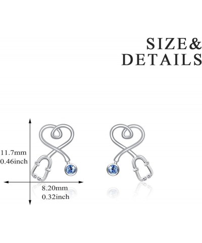 Stethoscope Earrings 925 Sterling Silver Heart Studs Earrings Simulated 12 Months Birthstone Crystals from Austria, 2023 Chri...