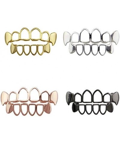 18k Gold Teeth Grillz Open Face Outline 6 Teeth Vampire Fangs Grillz Gun Black $7.94 Body Jewelry