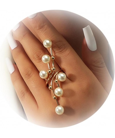 Pearl Ring for Women Statement Stacking Joint Finger Rings Open Adjustable Pearl Ring Boho Geometric Knuckle Ring for Fashion...