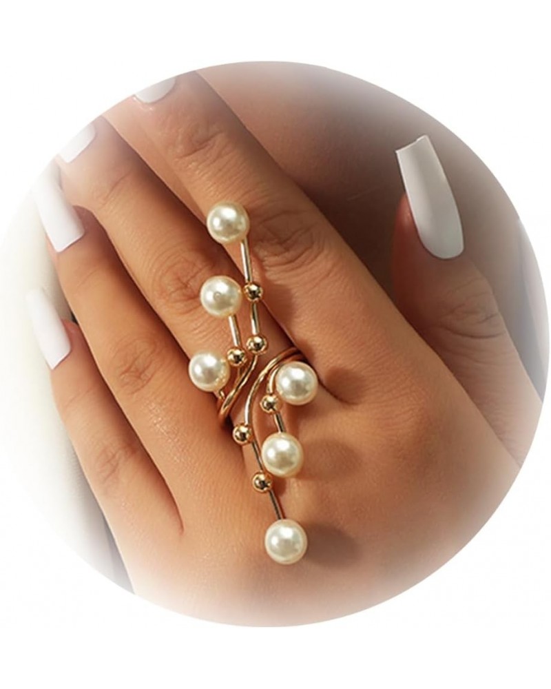 Pearl Ring for Women Statement Stacking Joint Finger Rings Open Adjustable Pearl Ring Boho Geometric Knuckle Ring for Fashion...